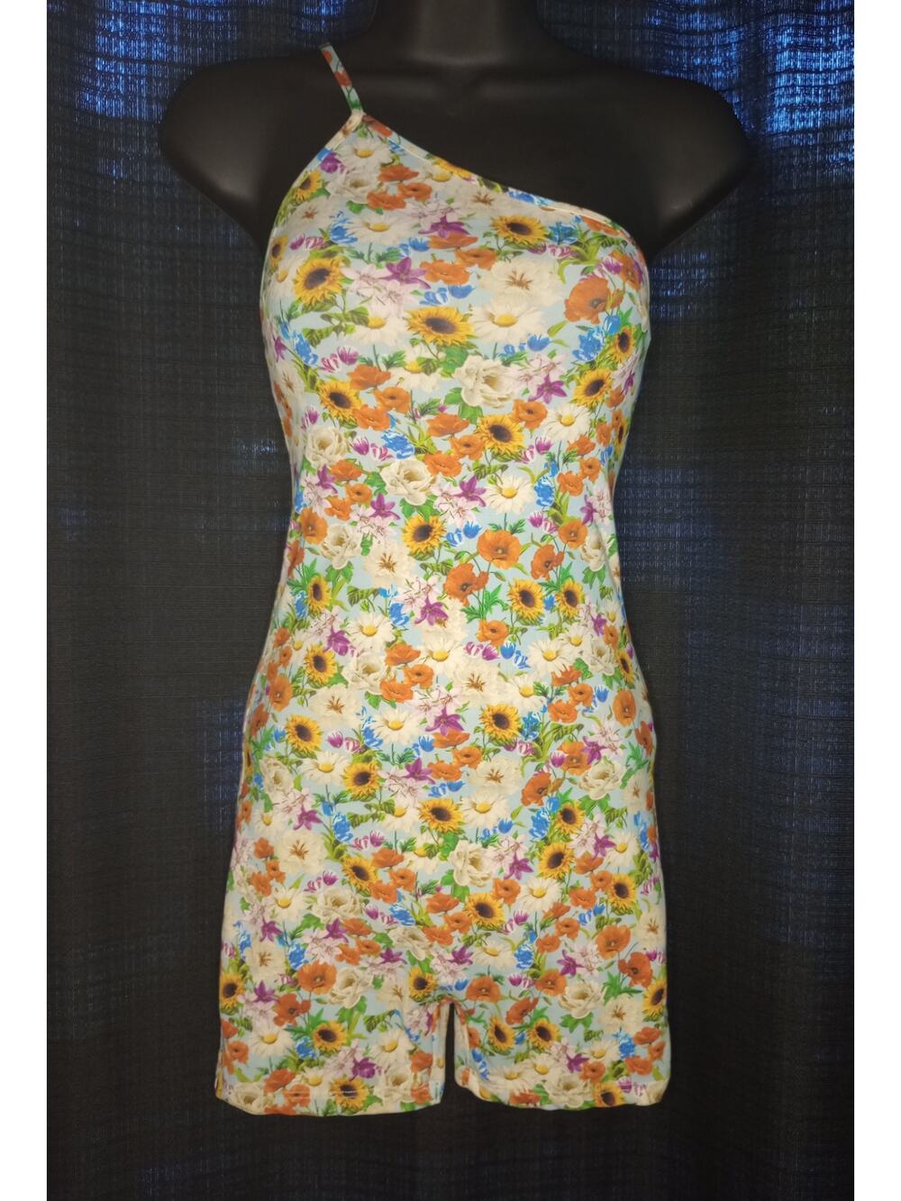 Zara Asymmetric Floral Romper AOP One Shoulder Stretch Playsuit Festival - Small